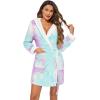 image:imageEkouaer Womens Hooded Bathrobe Plush Short Robe Super Soft Fleece Robe Luxury Sleepwear with PocketsZ Purple Tie Dye