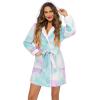 image:imageEkouaer Womens Hooded Bathrobe Plush Short Robe Super Soft Fleece Robe Luxury Sleepwear with PocketsZ Purple Tie Dye