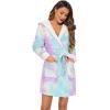 image:imageEkouaer Womens Hooded Bathrobe Plush Short Robe Super Soft Fleece Robe Luxury Sleepwear with PocketsZ Purple Tie Dye