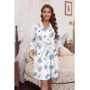 image:imageEkouaer Womens Robes Lightweight 34 Sleeve Short Knit Bathrobe Soft Knee Length Sleepwear Robes with Pockets SXXLBlue Floral