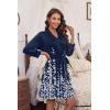 image:imageEkouaer Womens Robes Lightweight 34 Sleeve Short Knit Bathrobe Soft Knee Length Sleepwear Robes with Pockets SXXLBlue White Floral