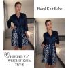 image:imageEkouaer Womens Robes Lightweight 34 Sleeve Short Knit Bathrobe Soft Knee Length Sleepwear Robes with Pockets SXXLBlue White Floral