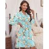 image:imageEkouaer Womens Robes Lightweight 34 Sleeve Short Knit Bathrobe Soft Knee Length Sleepwear Robes with Pockets SXXLGreen Flowers