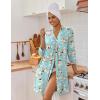 image:imageEkouaer Womens Robes Lightweight 34 Sleeve Short Knit Bathrobe Soft Knee Length Sleepwear Robes with Pockets SXXLGreen Flowers