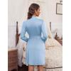 image:imageEkouaer Womens Robes Lightweight 34 Sleeve Short Knit Bathrobe Soft Knee Length Sleepwear Robes with Pockets SXXLLight Blue