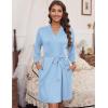 image:imageEkouaer Womens Robes Lightweight 34 Sleeve Short Knit Bathrobe Soft Knee Length Sleepwear Robes with Pockets SXXLLight Blue
