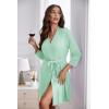 image:imageEkouaer Womens Robes Lightweight 34 Sleeve Short Knit Bathrobe Soft Knee Length Sleepwear Robes with Pockets SXXLLight Green