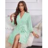 image:imageEkouaer Womens Robes Lightweight 34 Sleeve Short Knit Bathrobe Soft Knee Length Sleepwear Robes with Pockets SXXLLight Green