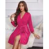 image:imageEkouaer Womens Robes Lightweight 34 Sleeve Short Knit Bathrobe Soft Knee Length Sleepwear Robes with Pockets SXXLRose Red