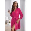 image:imageEkouaer Womens Robes Lightweight 34 Sleeve Short Knit Bathrobe Soft Knee Length Sleepwear Robes with Pockets SXXLRose Red