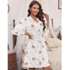 image:imageEkouaer Womens Robes Lightweight 34 Sleeve Short Knit Bathrobe Soft Knee Length Sleepwear Robes with Pockets SXXLTeddy Bear White