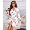 image:imageEkouaer Womens Robes Lightweight 34 Sleeve Short Knit Bathrobe Soft Knee Length Sleepwear Robes with Pockets SXXLWhite Flower