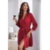 image:imageEkouaer Womens Robes Lightweight 34 Sleeve Short Knit Bathrobe Soft Knee Length Sleepwear Robes with Pockets SXXLWine Red