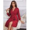 image:imageEkouaer Womens Robes Lightweight 34 Sleeve Short Knit Bathrobe Soft Knee Length Sleepwear Robes with Pockets SXXLWine Red