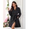 image:imageEkouaer Womens Robes Short Plush Bathrobe Knee Length Warm Soft Jacquard Robe Winter House Coat with Pockets SXXLBlack Jacquard