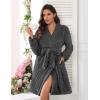 image:imageEkouaer Womens Robes Short Plush Bathrobe Knee Length Warm Soft Jacquard Robe Winter House Coat with Pockets SXXLDark Grey Jacquard