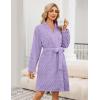 image:imageEkouaer Womens Robes Short Plush Bathrobe Knee Length Warm Soft Jacquard Robe Winter House Coat with Pockets SXXLLight Purple Jacquard