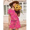 image:imageEkouaer Womens Romper 2026 Summer Casual Short Jumpsuits Beach Vacation Clothes with PocketsFloral Rose Red