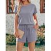 image:imageEkouaer Womens Romper 2026 Summer Casual Short Jumpsuits Beach Vacation Clothes with PocketsGray Blue