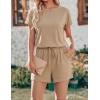 image:imageEkouaer Womens Romper 2026 Summer Casual Short Jumpsuits Beach Vacation Clothes with PocketsKhaki
