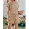 image:imageEkouaer Womens Romper 2026 Summer Casual Short Jumpsuits Beach Vacation Clothes with PocketsKhaki