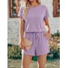 image:imageEkouaer Womens Romper 2026 Summer Casual Short Jumpsuits Beach Vacation Clothes with PocketsLight Purple