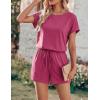 image:imageEkouaer Womens Romper 2026 Summer Casual Short Jumpsuits Beach Vacation Clothes with PocketsRose Red