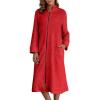 image:imageEkouaer Womens Zip Up Robe Fleece Bathrobe Long Zipper Lounger Warm Housecoat Long Sleeve Nightgown with Pockets SXXLRed