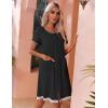 image:imageEkouaer Womens Zipper Front Housecoats Short Sleeve Bathrobes Lace Trim Nightgown with PocketsBlack