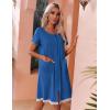 image:imageEkouaer Womens Zipper Front Housecoats Short Sleeve Bathrobes Lace Trim Nightgown with PocketsRoyal Blue