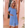 image:imageEkouaer Womens Zipper Front Housecoats Short Sleeve Bathrobes Lace Trim Nightgown with PocketsSky Blue