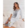 image:imageEkouaer Womens Zipper Robe 34 Sleeve Housecoats Full Length House Dress Loungewear Long Nightgown with PocketsGrey White Stripe