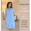 image:imageEkouaer Womens Zipper Robe Short Sleeve Bathrobes Summer Sleepwear Soft Housecoat with Pockets Zip Up House Robes S3XLLight Blue