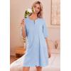 image:imageEkouaer Zip Up Robes for Women Short Waffle Bathrobe Lightweight house coat 34 Sleeve Soft Nightgown with Pockets S3XLLight Blue
