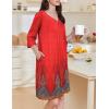 image:imageEkouaer Zipper Robes for Women 34 Sleeves Housecoat Soft Nightgowns Sleepwear Mumu House Dresses with PocketsFloral Red