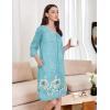 image:imageEkouaer Zipper Robes for Women 34 Sleeves Housecoat Soft Nightgowns Sleepwear Mumu House Dresses with PocketsGreen White Floral