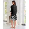 image:imageEkouaer Zipper Robes for Women 34 Sleeves Lightweight House Coat Zip Up Bathrobe Soft Nightgown with Pockets S3XLBlack White Floral