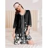 image:imageEkouaer Zipper Robes for Women 34 Sleeves Lightweight House Coat Zip Up Bathrobe Soft Nightgown with Pockets S3XLBlack White Floral
