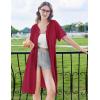 image:imageEkouaer Zipper Robes for Women Knee Length Bathrobe Lightweight Housecoat Short Sleeve Nightgown with Pockets S3XLWine Red With Pink