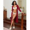image:imageEkouaer Zipper Robes for Women Ribbed Knit Bathrobe Lightweight Full Length Loungewear with Pockets S3XLWine Red