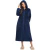 image:imageEkouaer Fleece Robes for Women Hooded Plush Zipper Front Long Bathrobe Warm House Robe Sleepwear with PocketsB Navy Blue