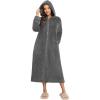 image:imageEkouaer Fleece Robes for Women Hooded Plush Zipper Front Long Bathrobe Warm House Robe Sleepwear with PocketsDark Grey