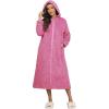 image:imageEkouaer Fleece Robes for Women Hooded Plush Zipper Front Long Bathrobe Warm House Robe Sleepwear with PocketsP Rose Red Jacquard