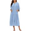 image:imageEkouaer Robe for Women Velour Zipper Robe 34 Sleeves Housecoat Full Length Loungewear Long Bathrobe with PocketsVelourblue