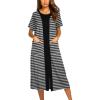 image:imageEkouaer Robes For Women Zipper Front Bathrobe Short Sleeve House Coat Long Nightgown With Pockets Soft LoungewearBlack