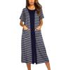 image:imageEkouaer Robes For Women Zipper Front Bathrobe Short Sleeve House Coat Long Nightgown With Pockets Soft LoungewearNavy Blue