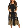 image:imageEkouaer Robes For Women Zipper Front Bathrobe Short Sleeve House Coat Long Nightgown With Pockets Soft LoungewearPat11