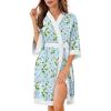 image:imageEkouaer Robes for Women Knee Length Bathrobe Lightweight Kimono Robe 34 Sleeve Knit Sleepwear with PocketsLight Blue Flower