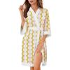 image:imageEkouaer Robes for Women Knee Length Bathrobe Lightweight Kimono Robe 34 Sleeve Knit Sleepwear with PocketsYellow Pink Grid