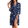 image:imageEkouaer Robes for Women Knee Length Bathrobe Lightweight Kimono Robe 34 Sleeve Loungewear Soft Sleepwear with Pockets SXXLFloral Navy